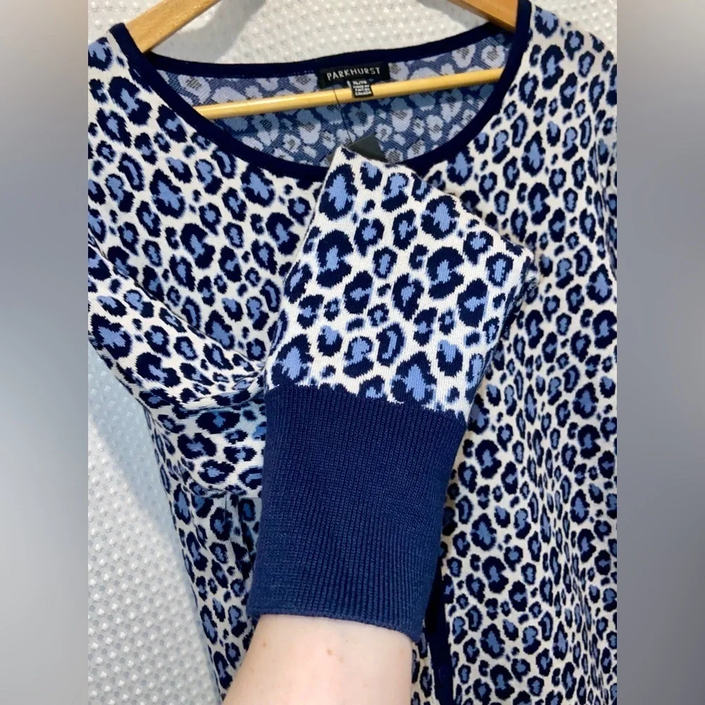 Women’s‎ PARKHURST navy blue cheetah print buttoned knit Cardigan size XL - Picture 7 of 11